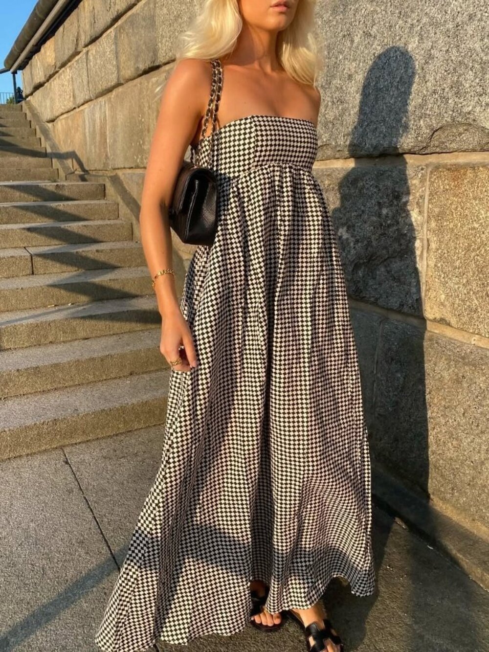 NWT DISSH Gaia in Black White Houndstooth Linen Strapless Maxi Dress US 8 AU 12 - Picture 5 of 11